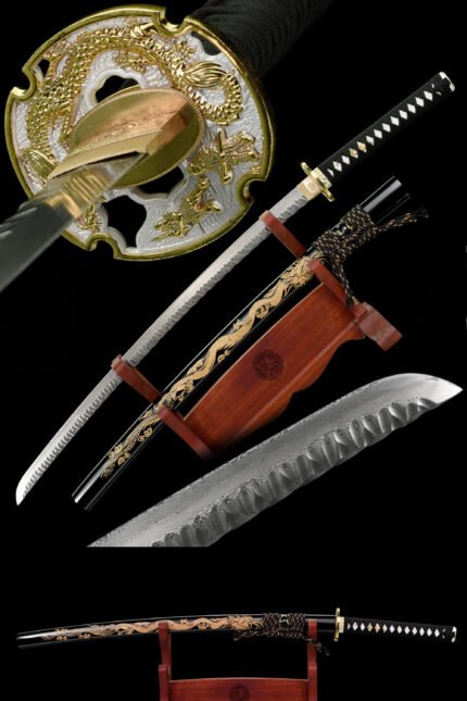 Masahiro Katana T10 Folded Steel Blade Ready For Cutting Handmade Full Tang Golden Dragon Sword